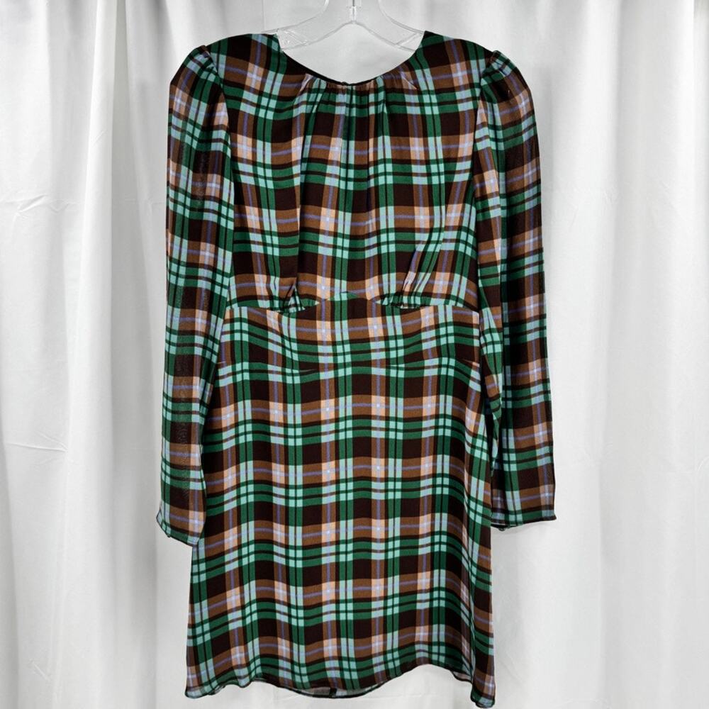 Reformation Laken Dress Plaid Sz 6 Brown Green LS Sheath NWT
